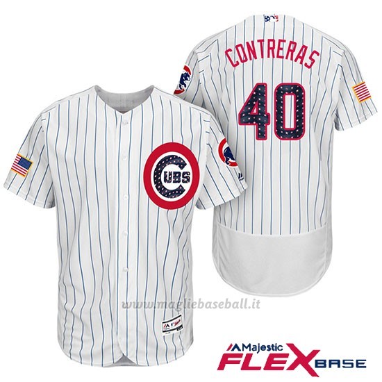 Maglia Baseball Uomo Chicago Cubs 2017 Estrellas y Rayas Cubs 40 Willson Contreras Bianco Flex Base